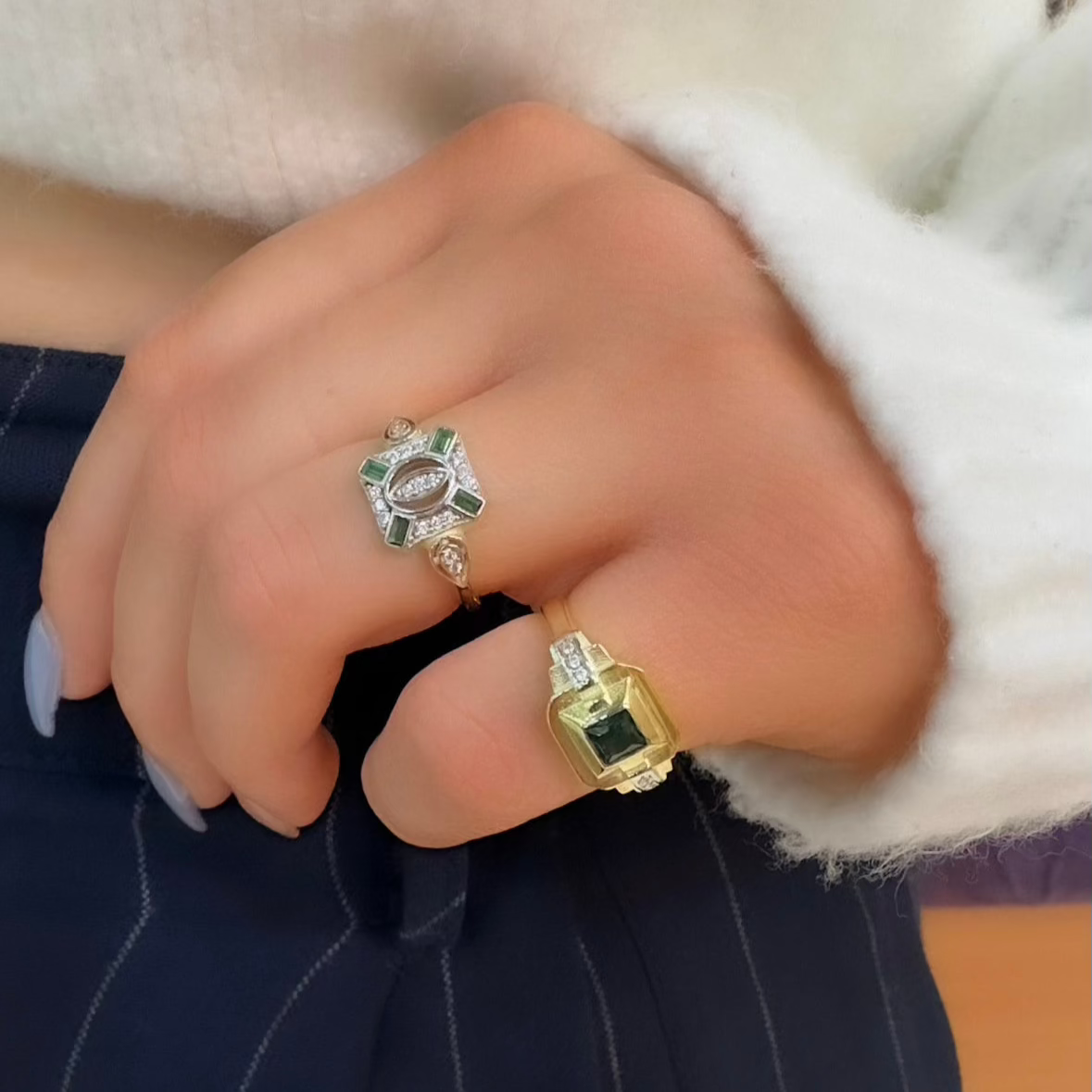 Green Square Stone Vintage Ring
