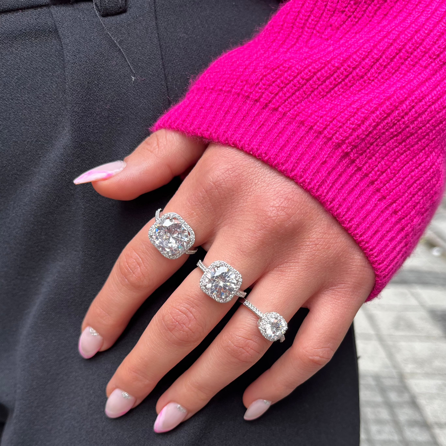 Five Carat Side Stone Solitaire Ring
