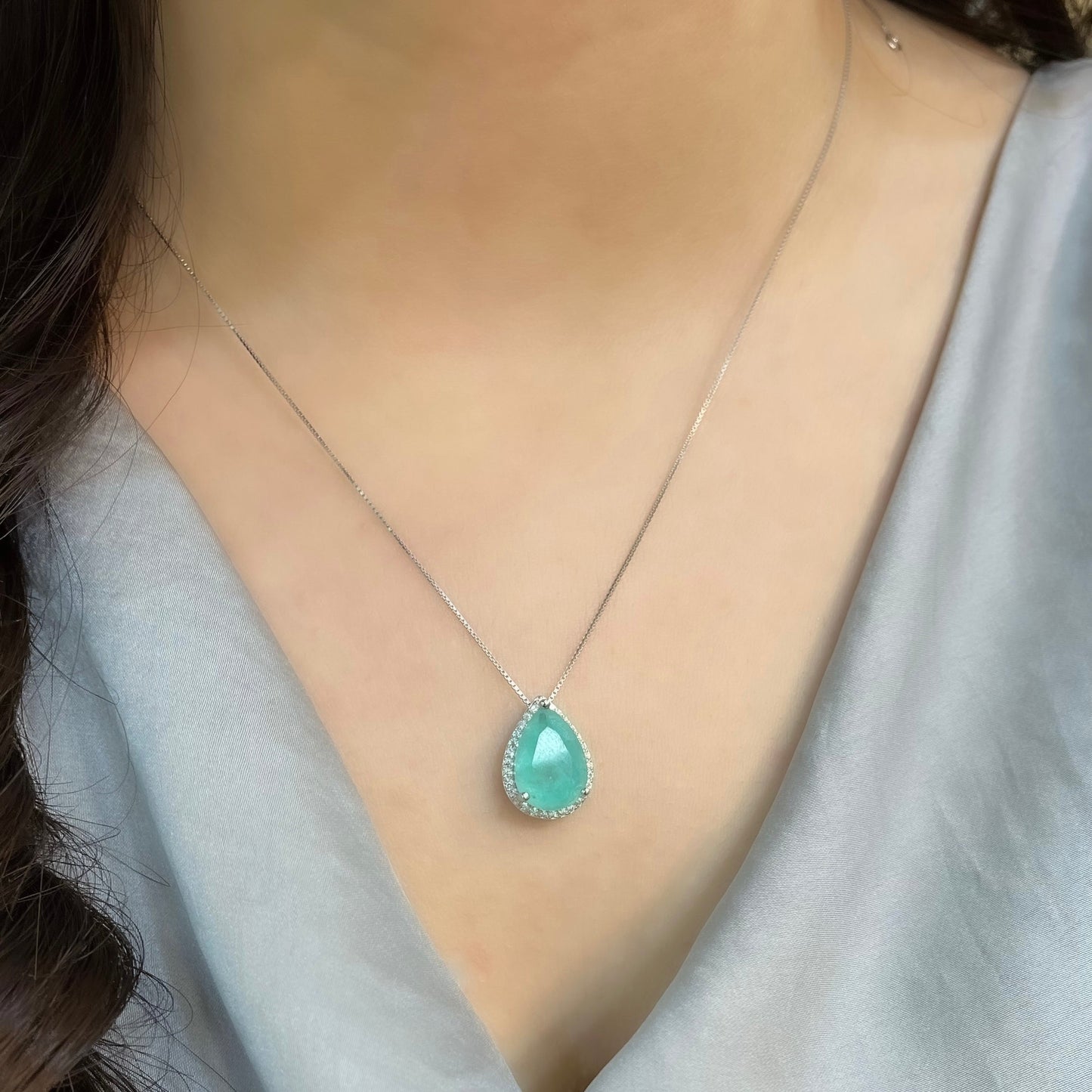 Paraiba Side Stone Drop Necklace
