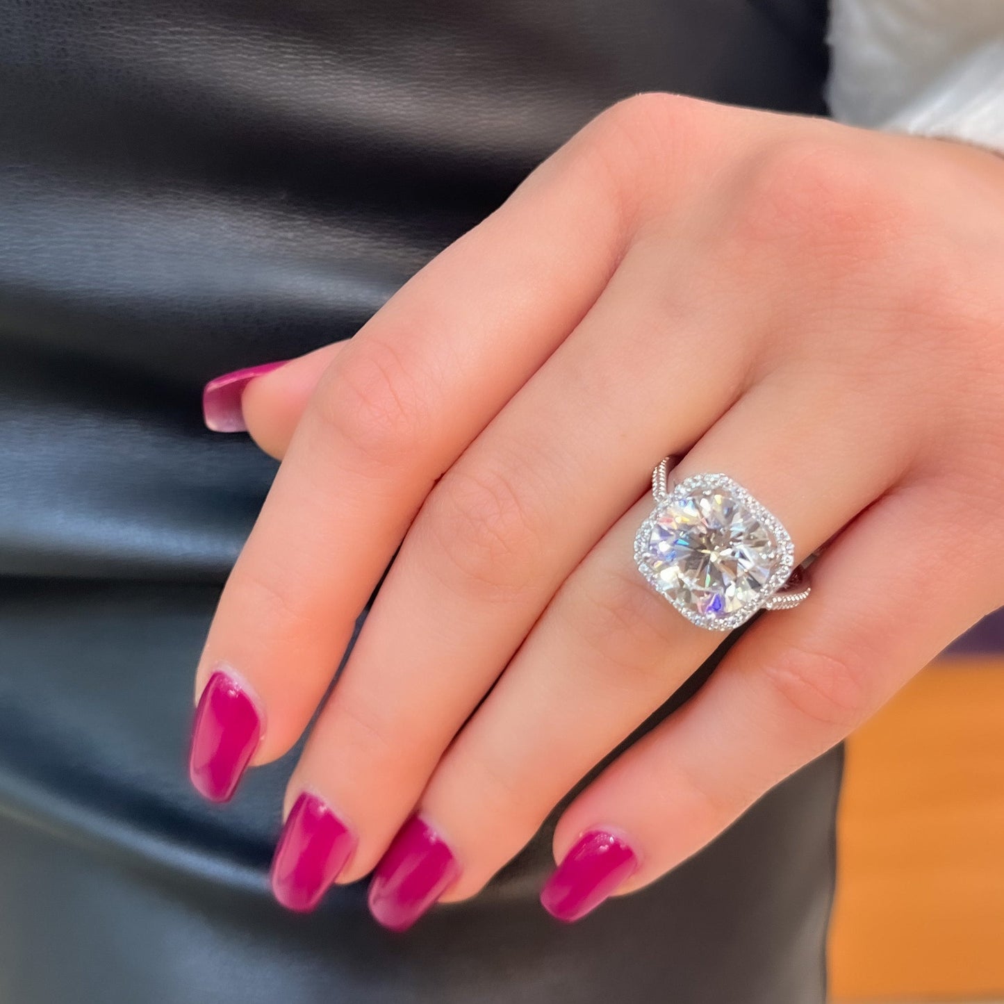 Five Carat Side Stone Solitaire Ring