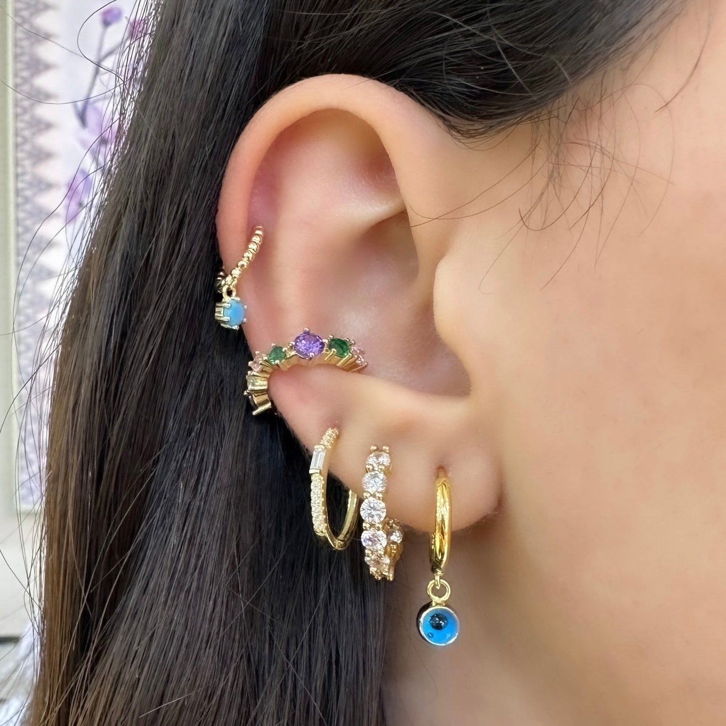 Single Evil Eye Hoop Earring