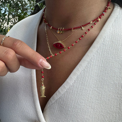 Coral Stone Fish Detail Y Necklace