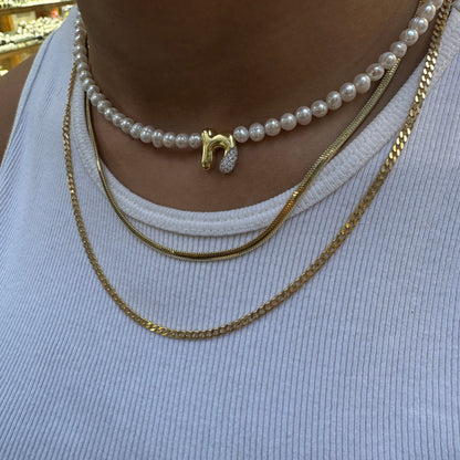 Pearl Letter Necklace With Domed Stone Detail