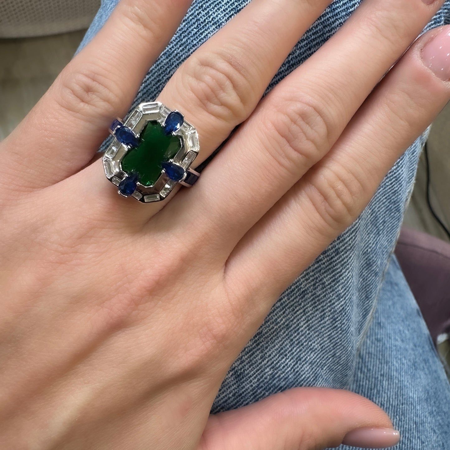 Blue - Green Baguette Stone Ring