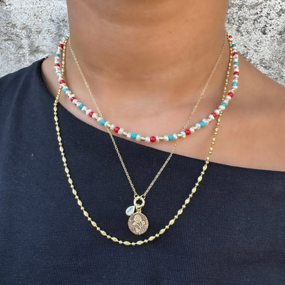 Turquoise and Coral Natural Stone Necklace
