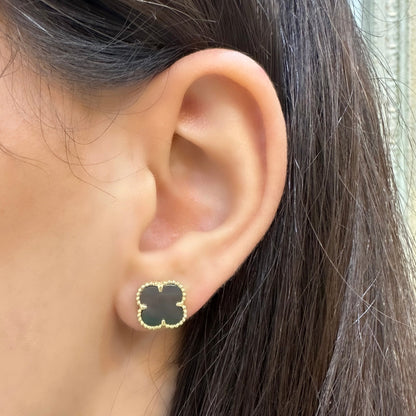 Small Anthracite Mother of Pearl Clover Earrings