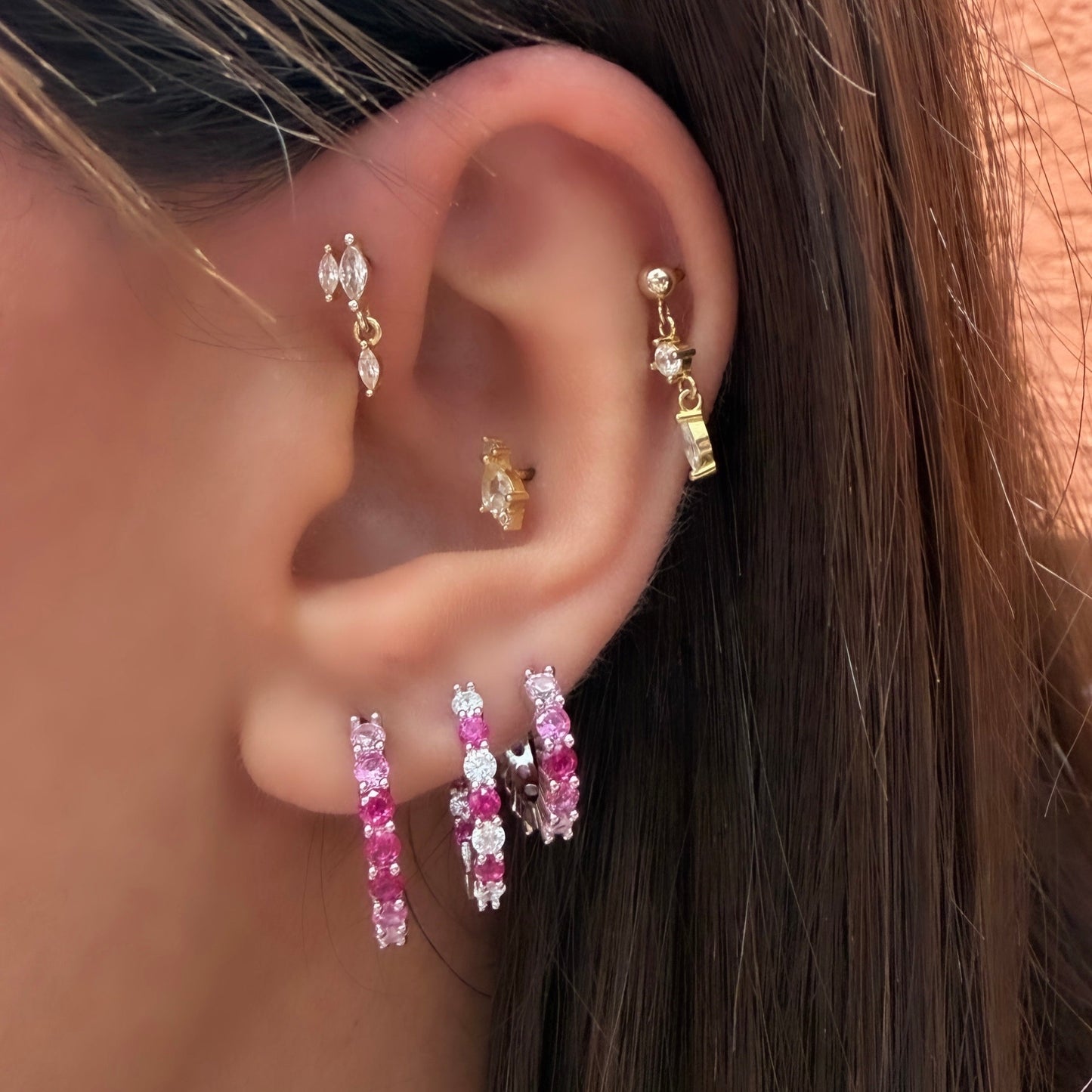 Pink Toned Waterway Hoop Earrings