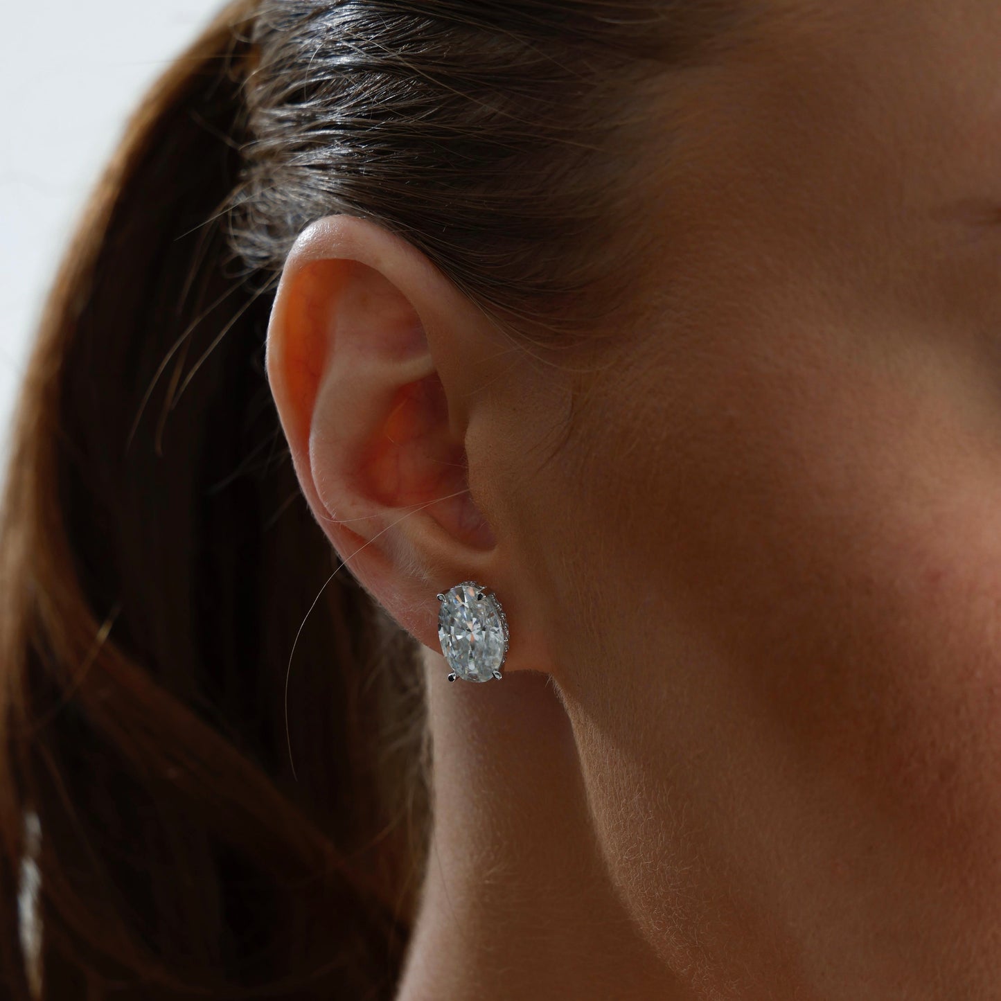 Oval Moissanite Earrings with Stone Setting