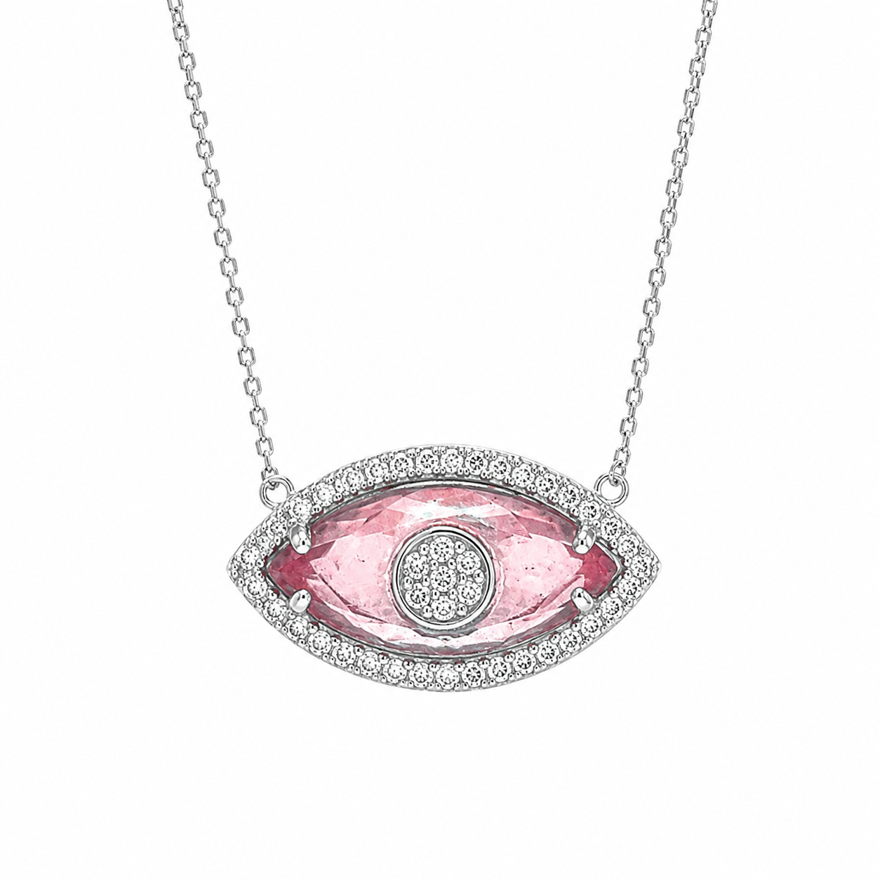 Pink Glass Eye Necklace