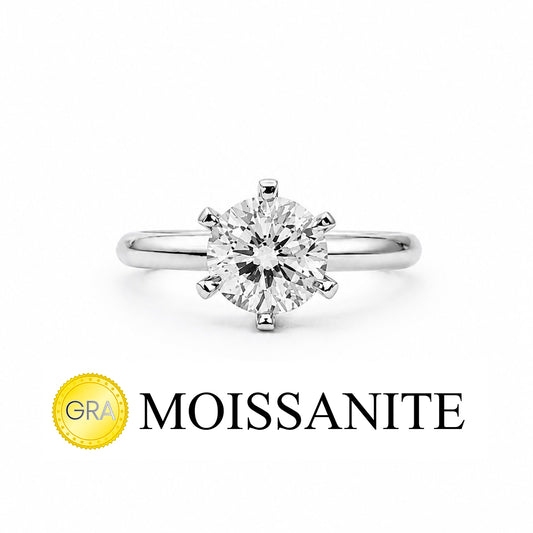 One Carat Six-Prong Moissanite Solitaire Ring