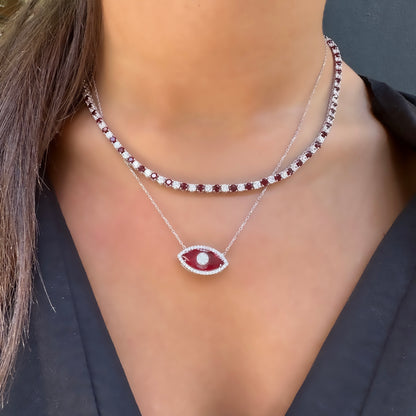 Burgundy Glass Eye Necklace