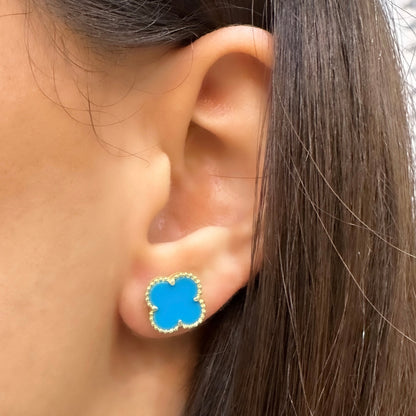 Small Blue Clover Earrings