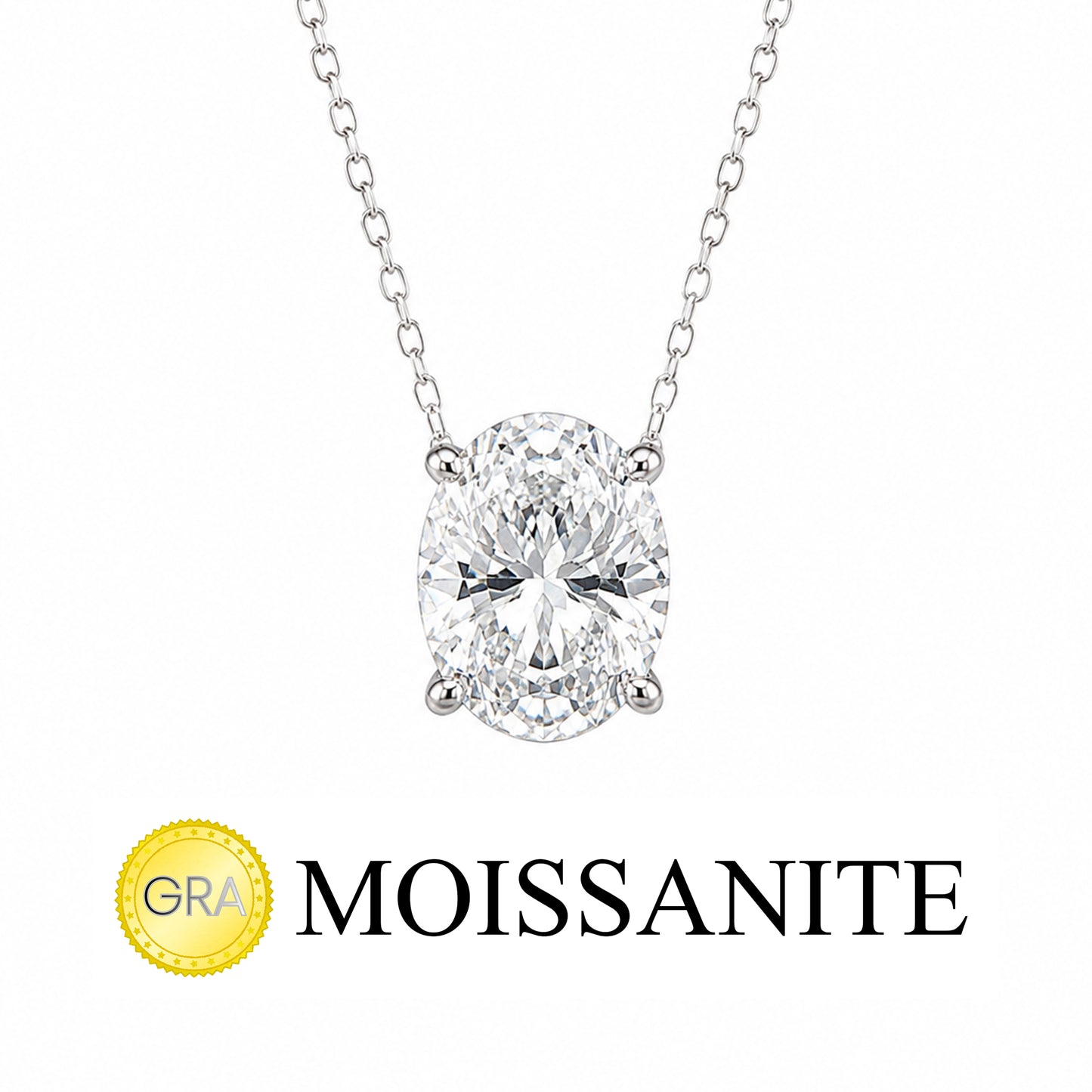 Three Carat Moissanite Oval Necklace