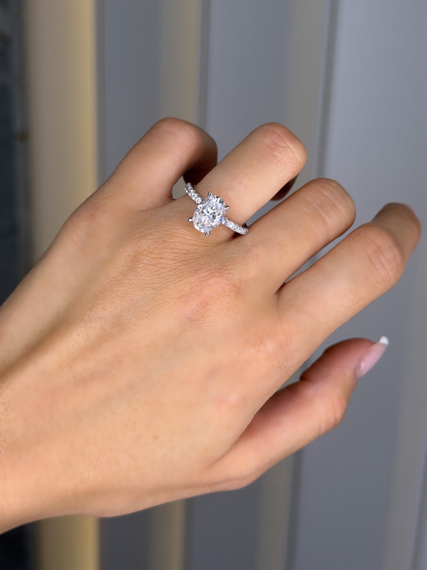 Two Carat Long Oval Moissanite Ring