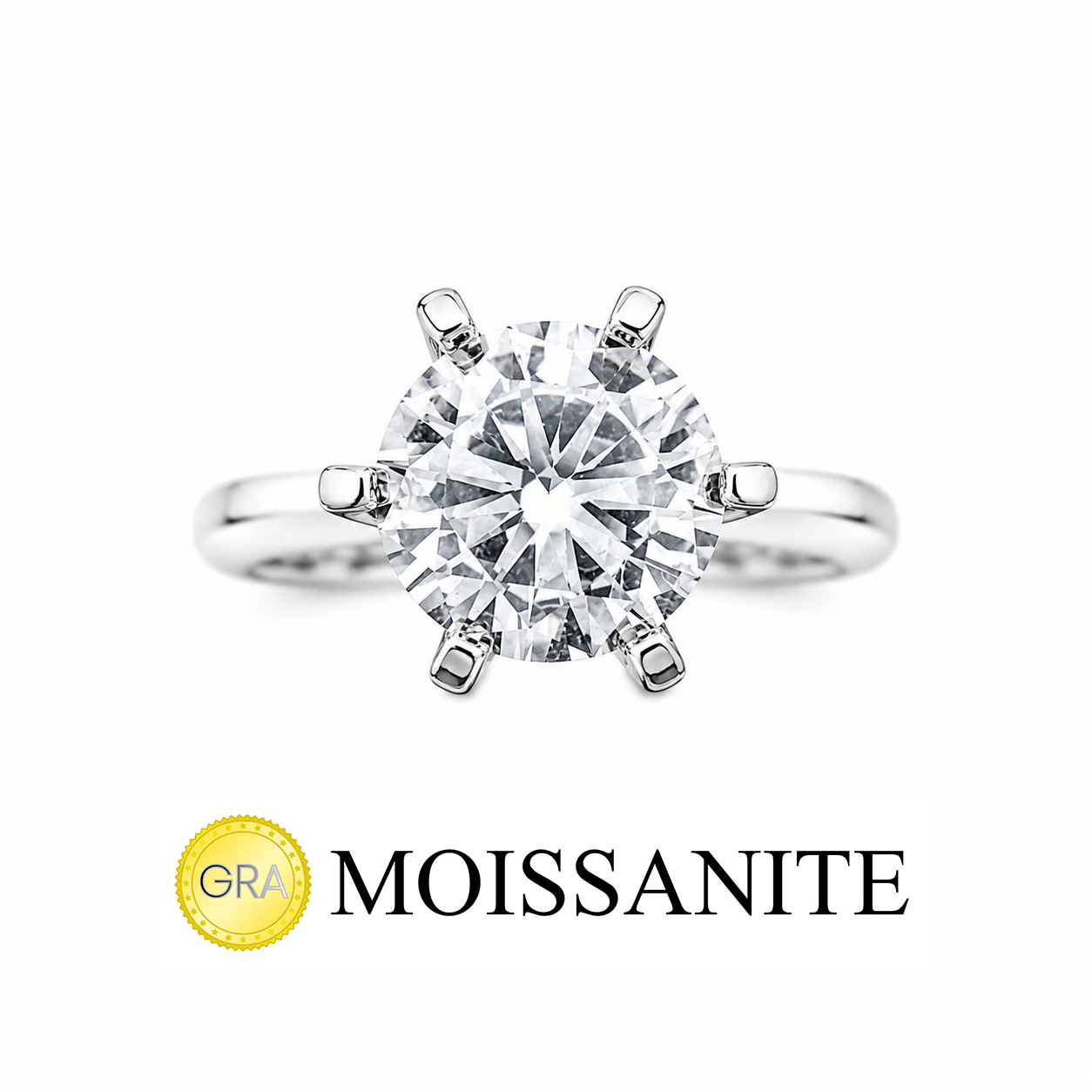 Two Carat Six Prong Moissanite Solitaire Ring