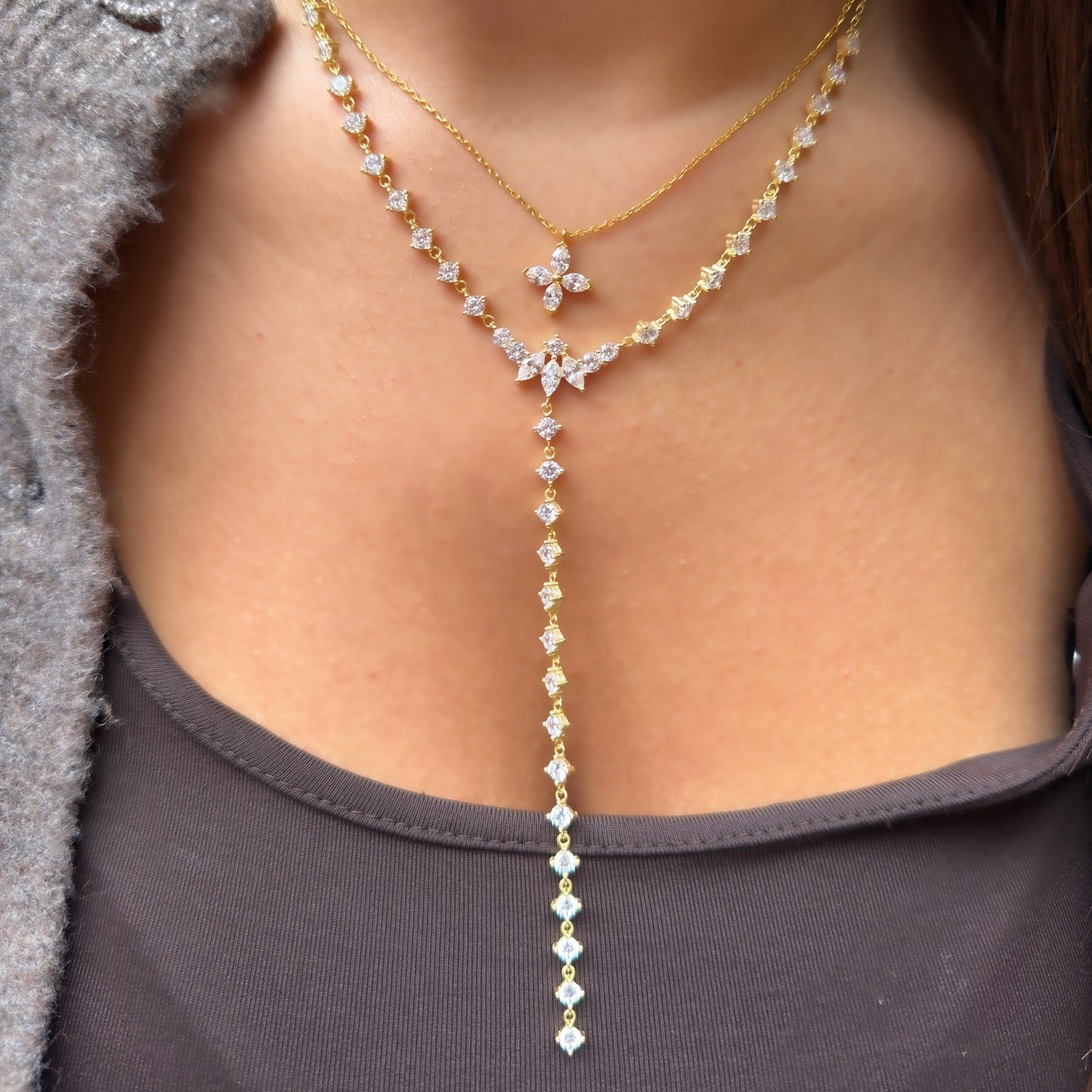 Stone Embellished Marquise Y Necklace
