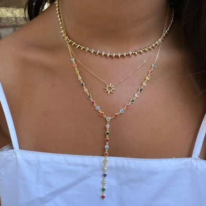 Heart Model Colorful Stone Y Necklace