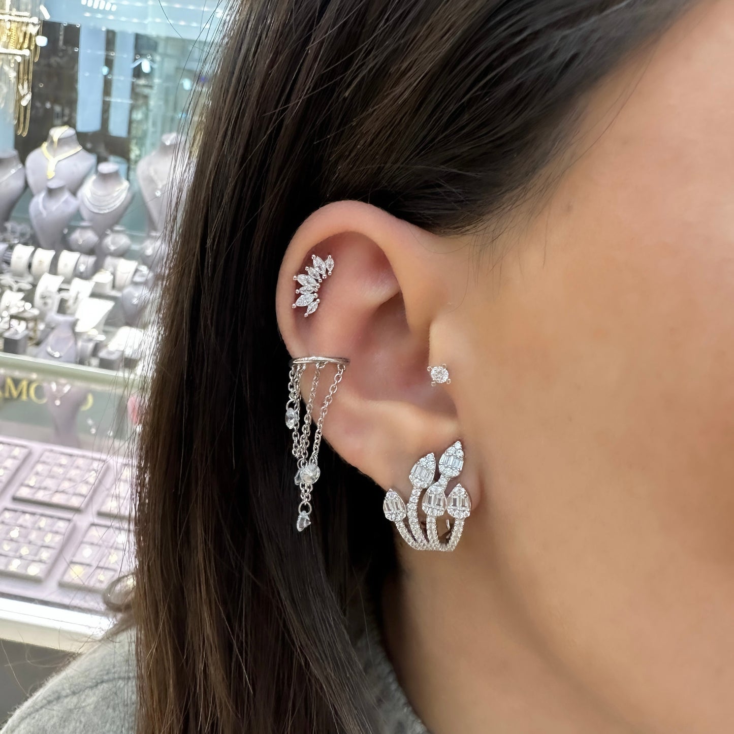 Baguette Stone Leaf Earrings