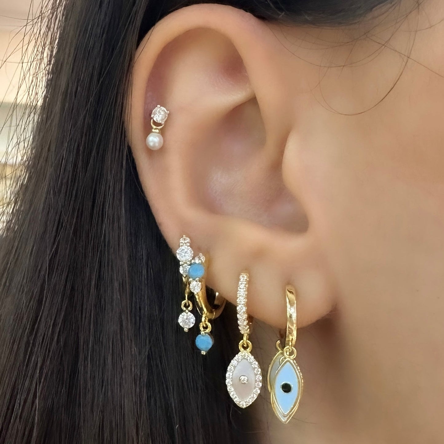 Baby Blue Enamel Hoop Earrings