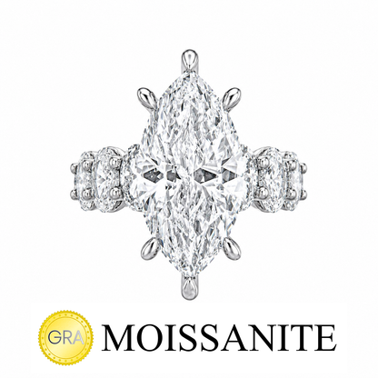 Marquise Moissanite Ring with Oval Stones on the Band