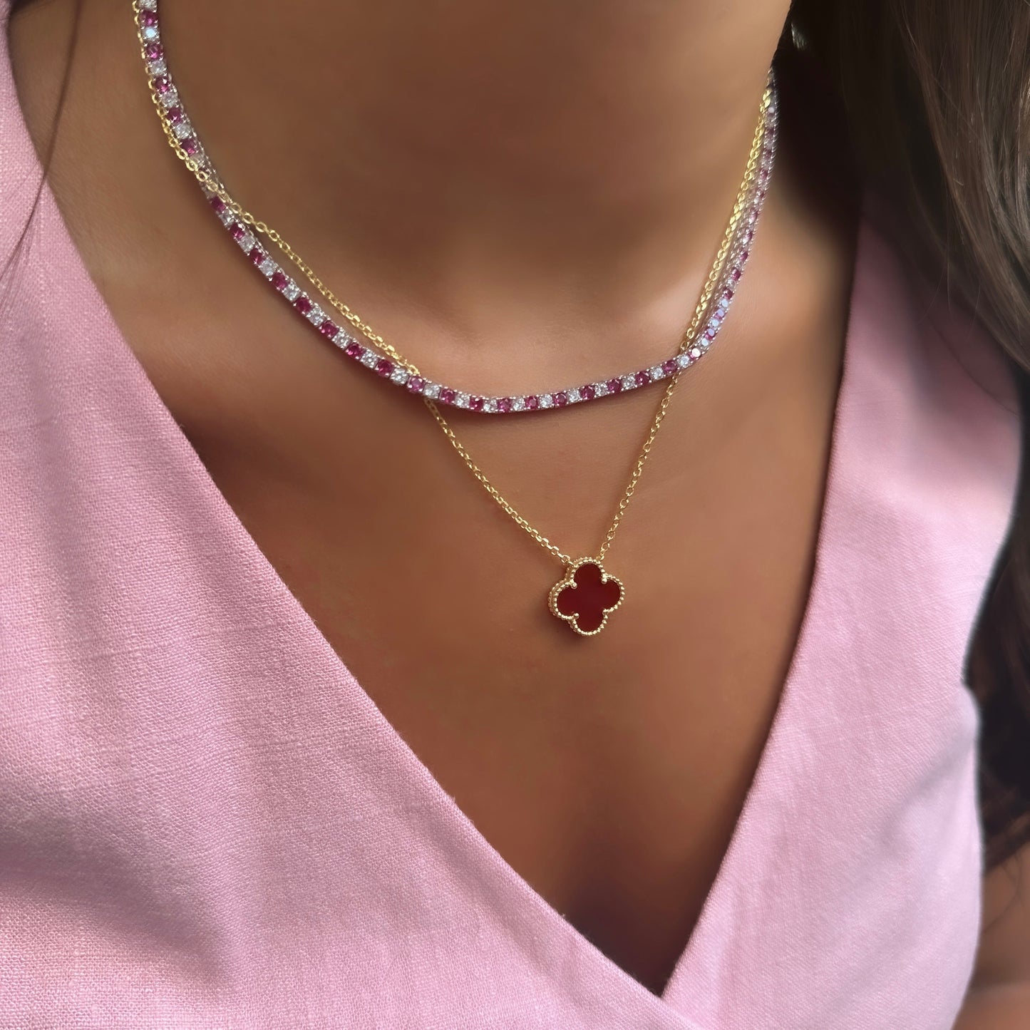 Two and a half mm Fuchsia Stone Tennis Necklace