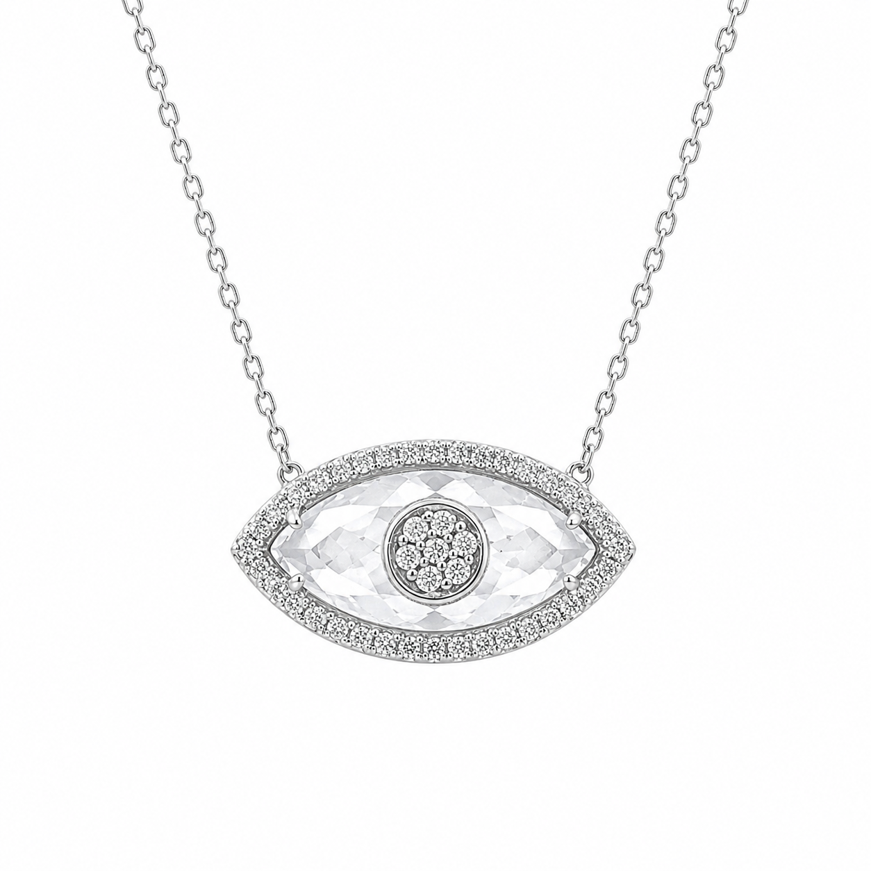 White Glass Eye Necklace