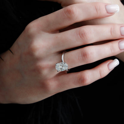 Moissanite Long Oval Solitaire Ring