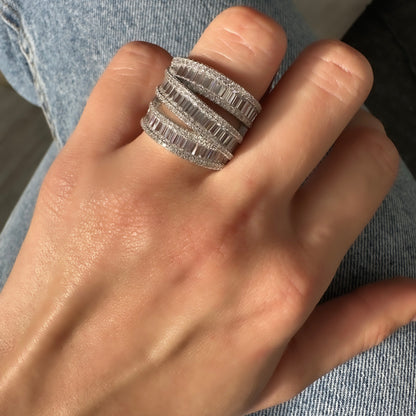 Three Row Baguette Stone Ring