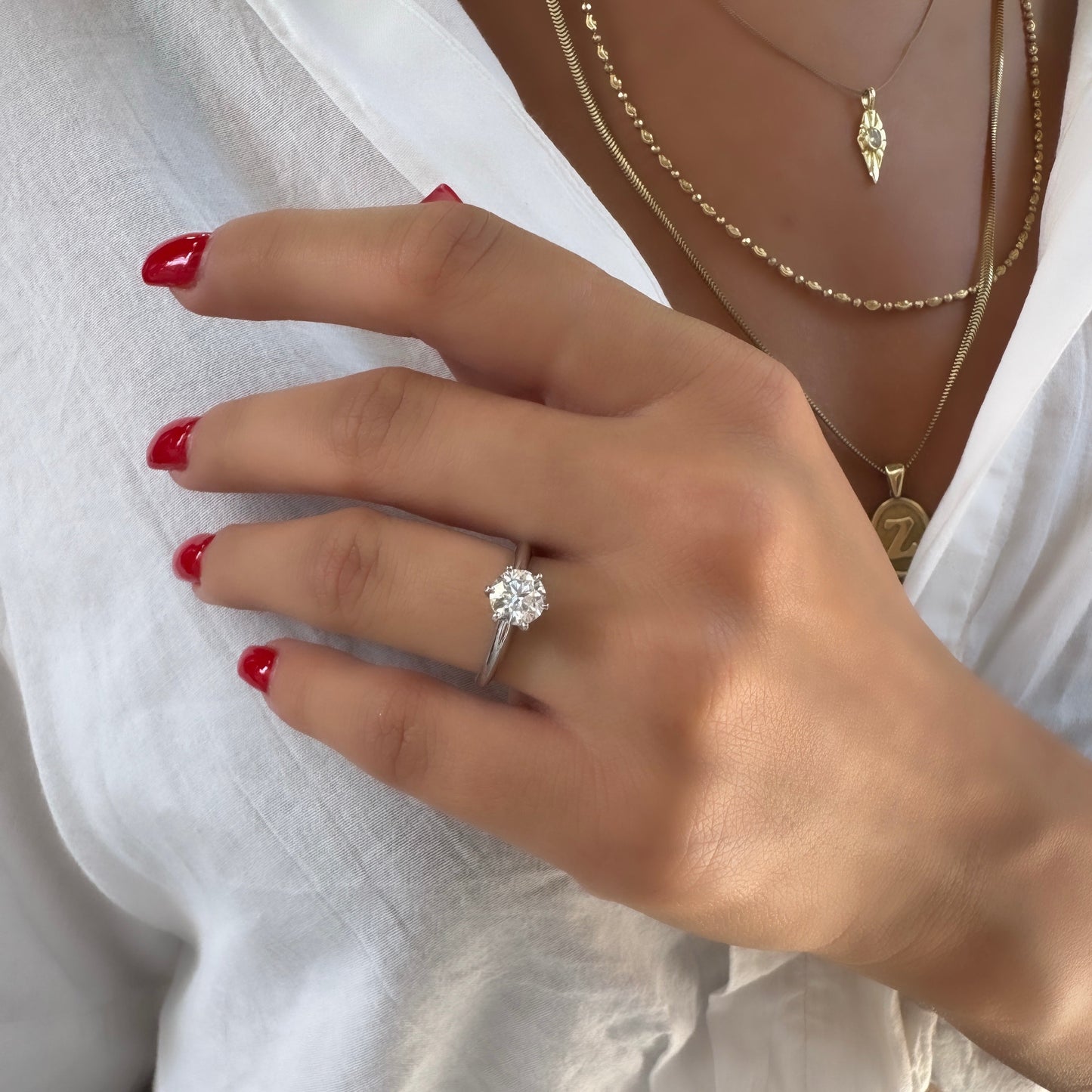 One Carat Six-Prong Moissanite Solitaire Ring