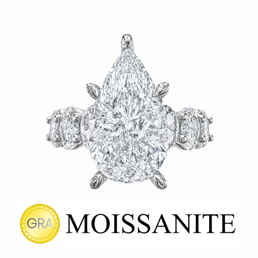 Oval Moissanite Ring with Teardrop-Shaped Arm
