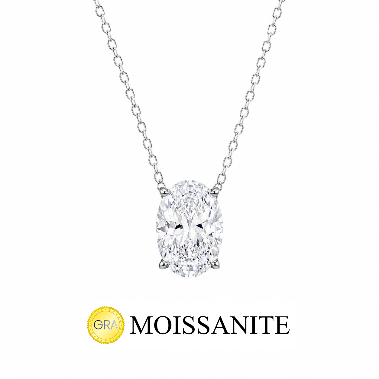 Moissanite Oval Necklace with Stone Setting