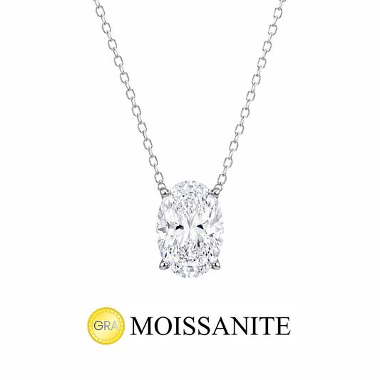 Moissanite Oval Necklace with Stone Setting