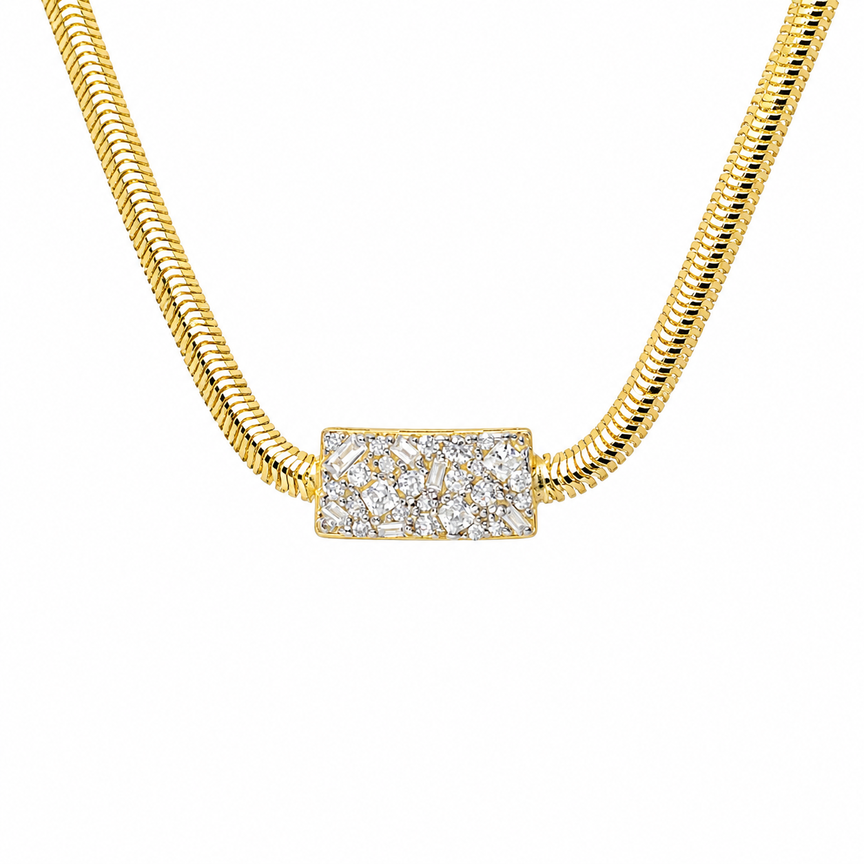 Stone-studded Herringbone Necklace
