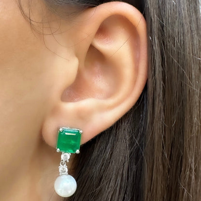 Square Pearl Earrings with Paraiba Stone