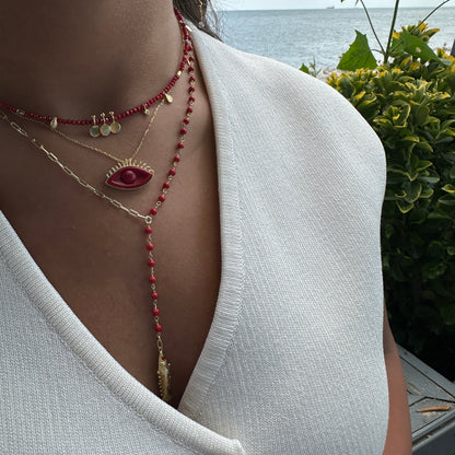 Coral Stone Fish Detail Y Necklace