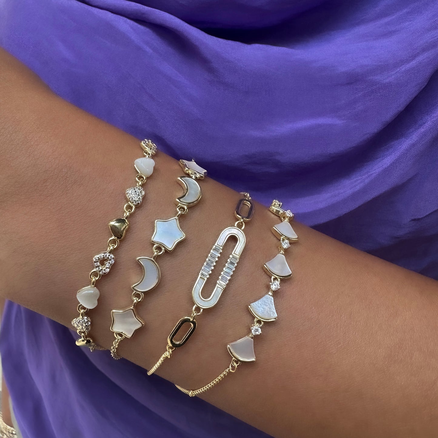 Moon and Star Mother of Pearl Bracelet