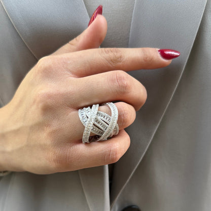 Crossed Stone Baguette Ring