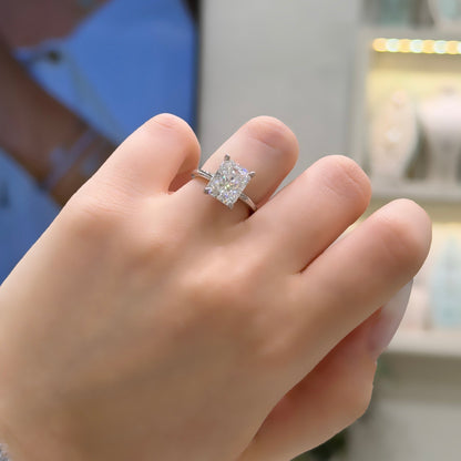 Radiant Moissanite Solitaire Ring with Stone Setting
