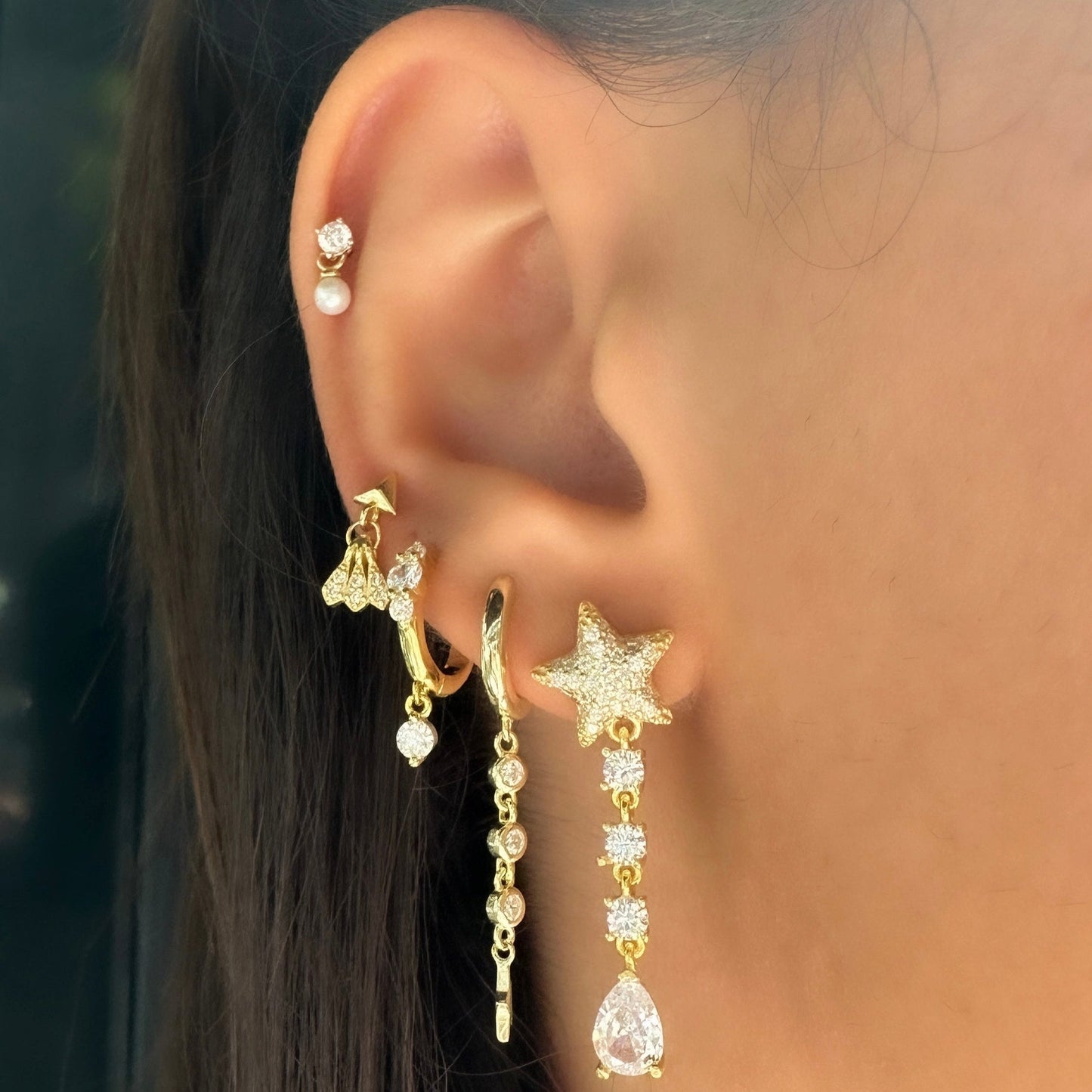 Star Drop Stone Earrings