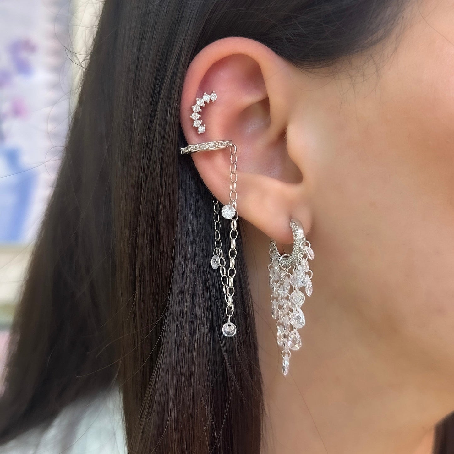 Dangling Stone Hoop Earrings