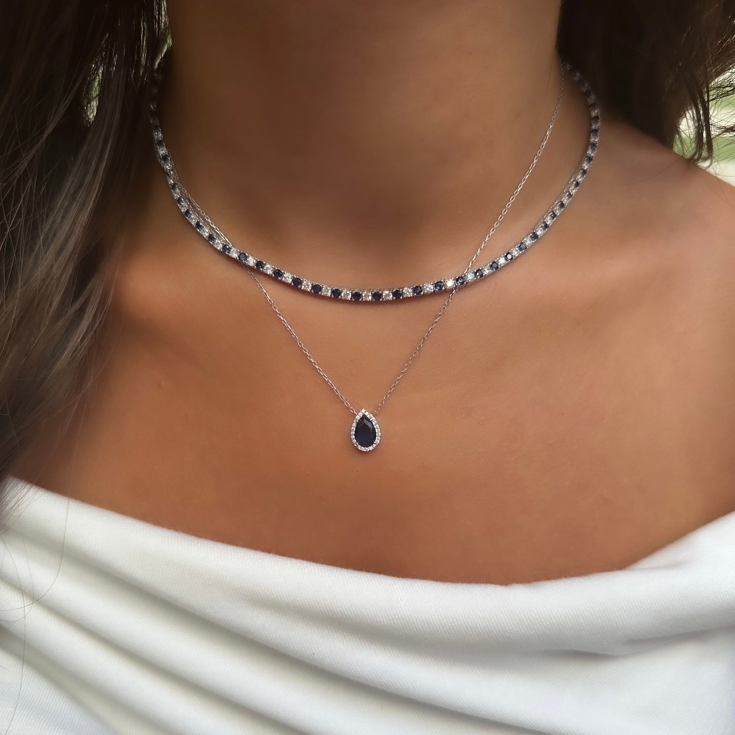 Two and a half mm Navy Tennis Necklace