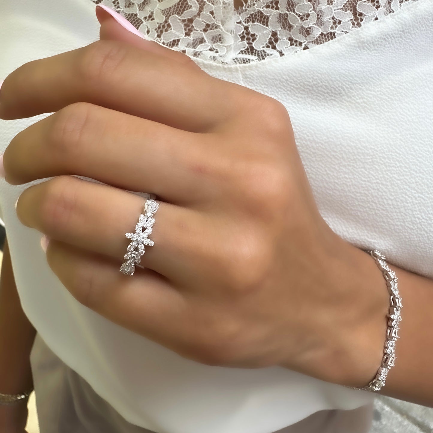 Baguette and Flower Embellished Evening Set