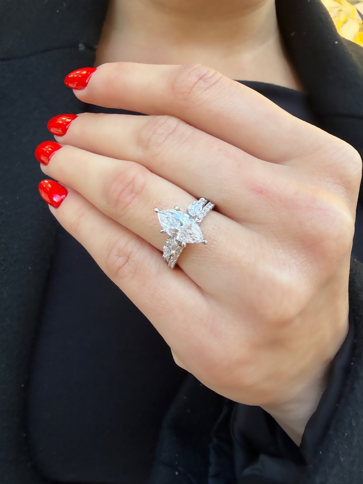 Two Carat Designer Moissanite Marquise Ring