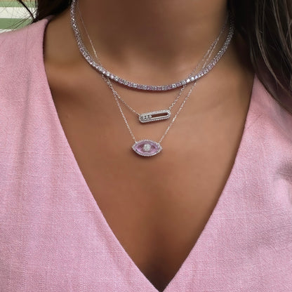 Three mm Pink Stone Tennis Necklace