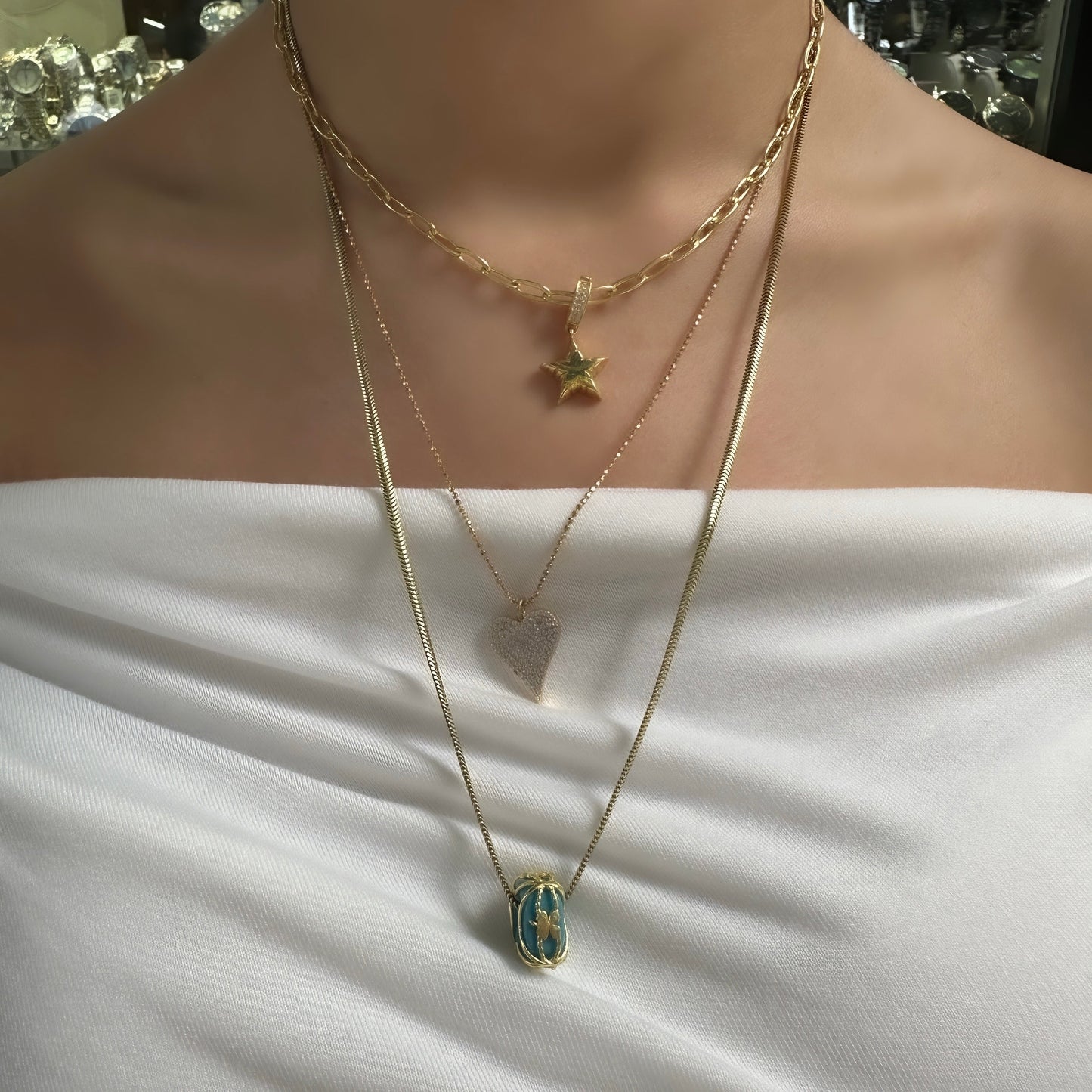 Glass Bead Clover Silver Pendant