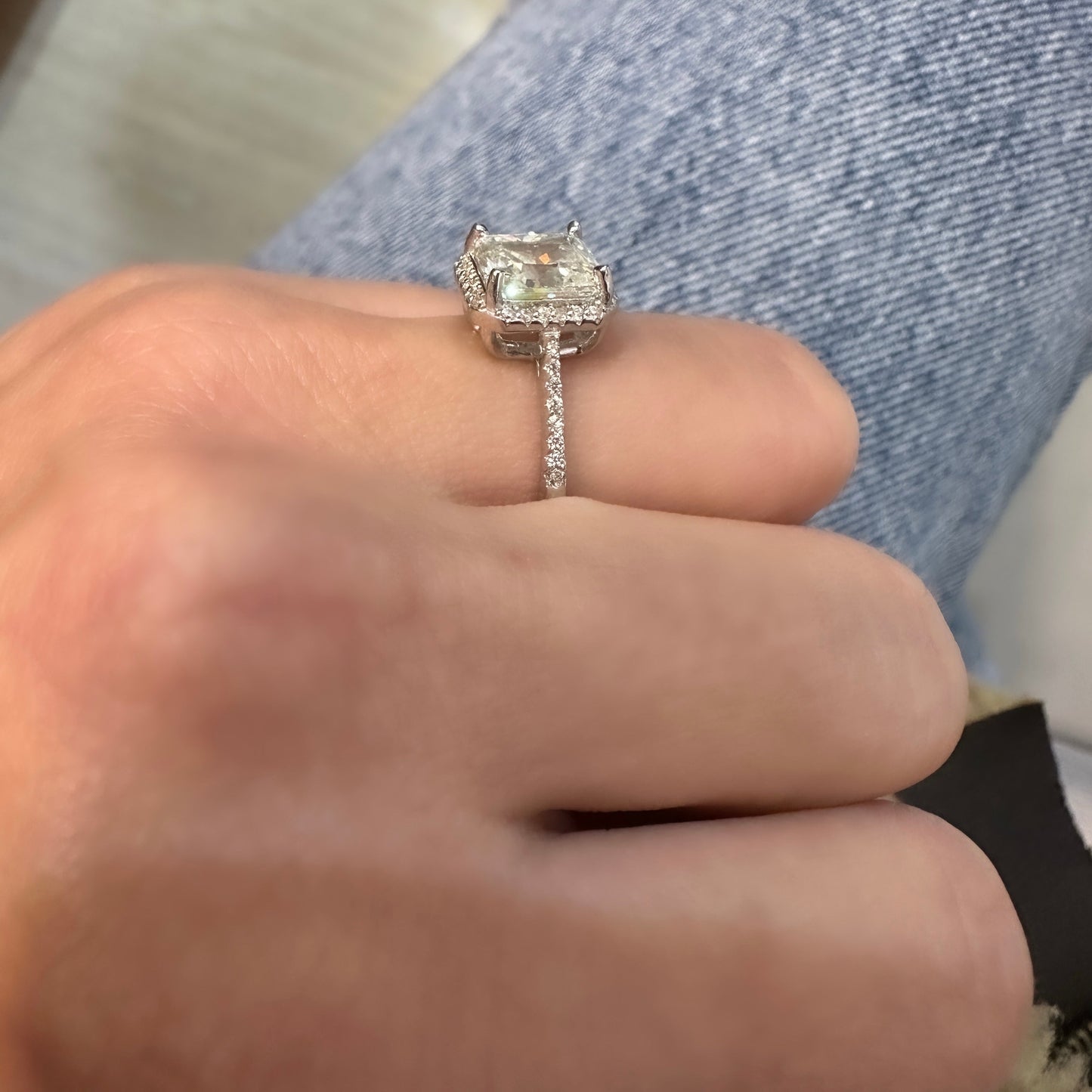 Square Side Stone Moissanite Ring