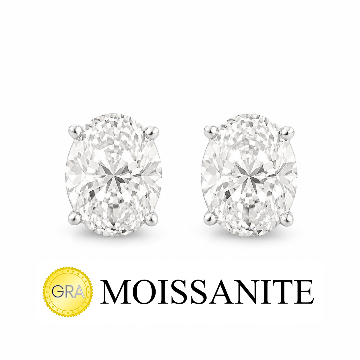 Three Carat Moissanite Oval Earrings