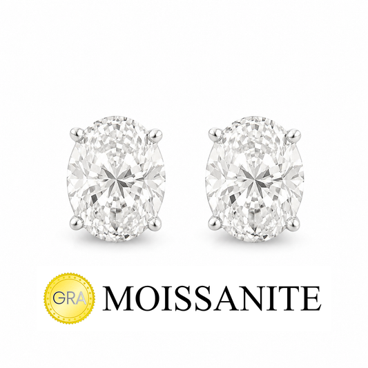 Three Carat Moissanite Oval Earrings