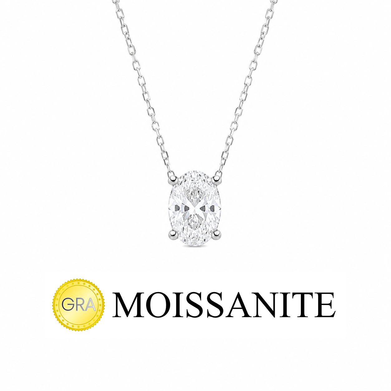 One Carat Moissanite Oval Necklace