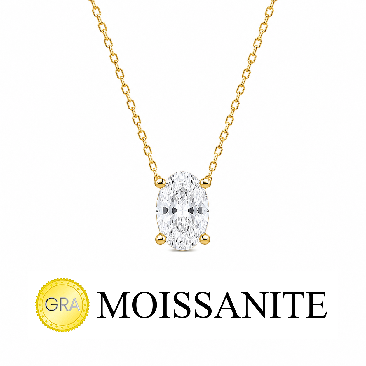 One Carat Moissanite Oval Necklace
